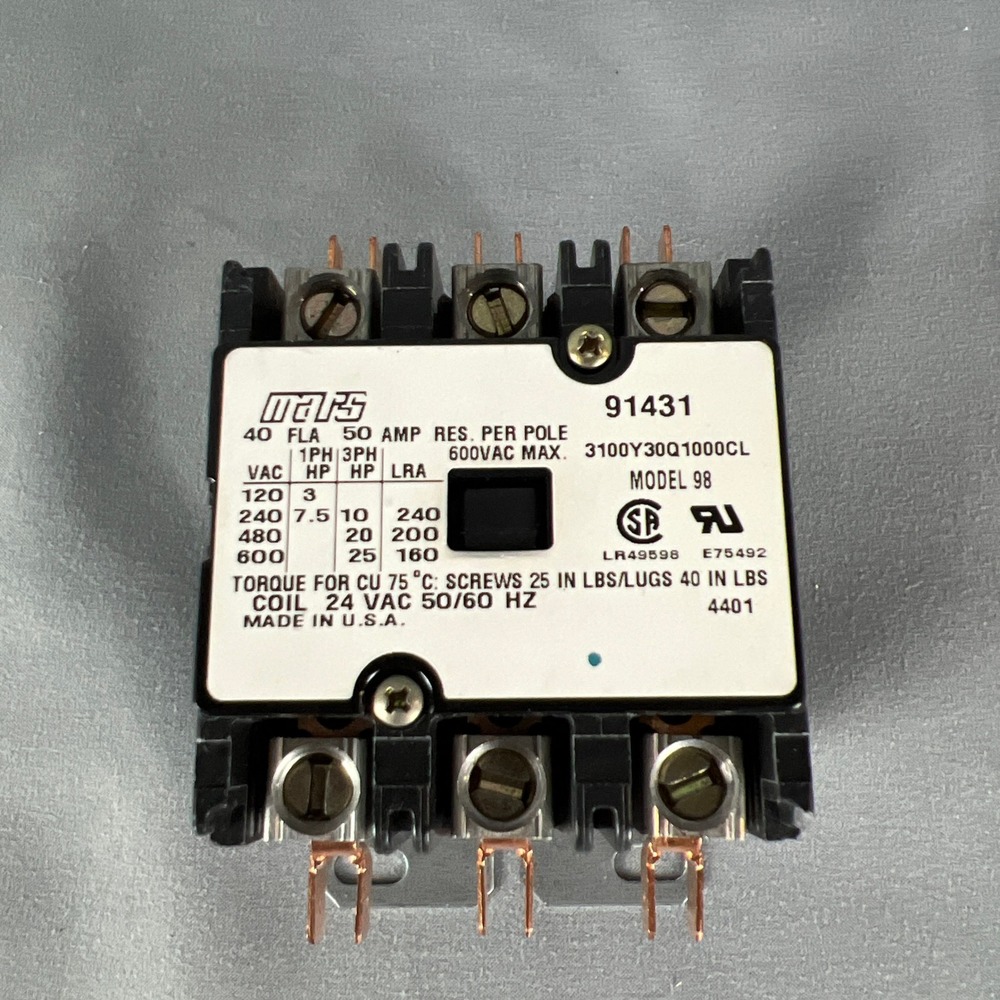 Mars Model 98 Definite Purpose Electrical Contactor 40 FLA 24 VAC Coil 50/60Hz